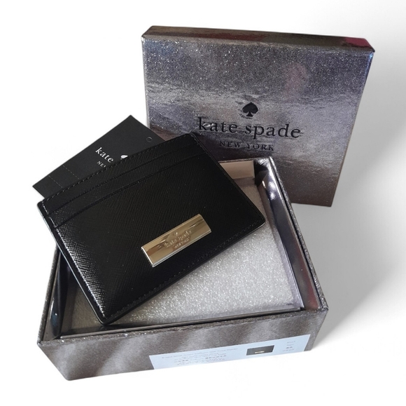 Kate Spade New York Kenzie Patent Saffiano Black Card Holder NIB - Picture 8 of 10